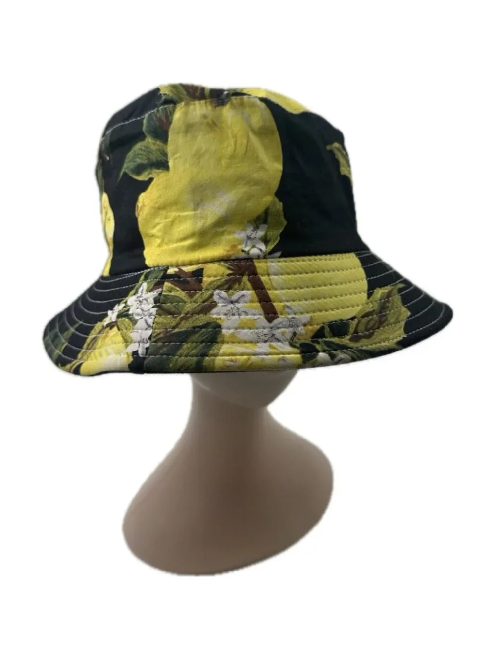 Bucket Fedora Hat Lemons Fruit Black Yellow Fischer One Size